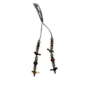 Hair Barrette Tortoiseshell Birds Silver Beaded Hair Clip Dangle Goody